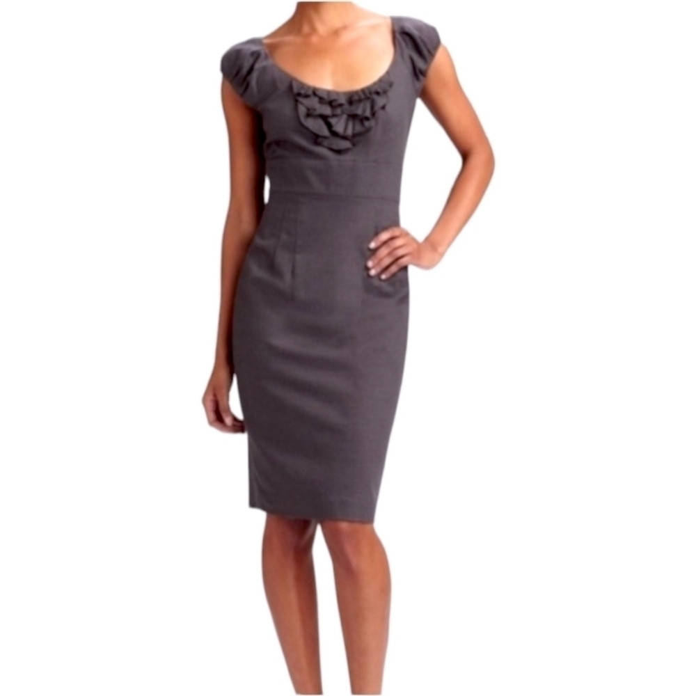 Rebecca Taylor Grey Ruffle Neckline Wool Blend Sheath Dress